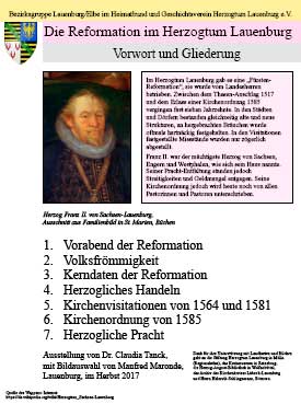 Plakat-Ausstellung Reformatiion, Inhalts-Verzeichnis