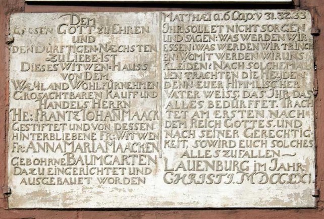 Lauenburg, Fachwerkhaus Neustadt 1, Schrifttafel