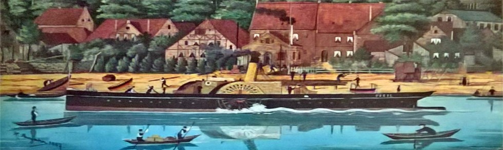 Lauenburg, Raddampfer und Boote, alte Flussansicht von Heinrich Murjahn
