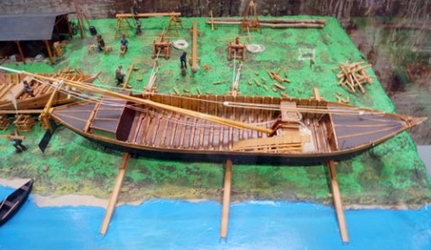 Elbschifffahrtsmuseum, Außenstelle in Hitzler-Werft, Modell Holzschiffbau